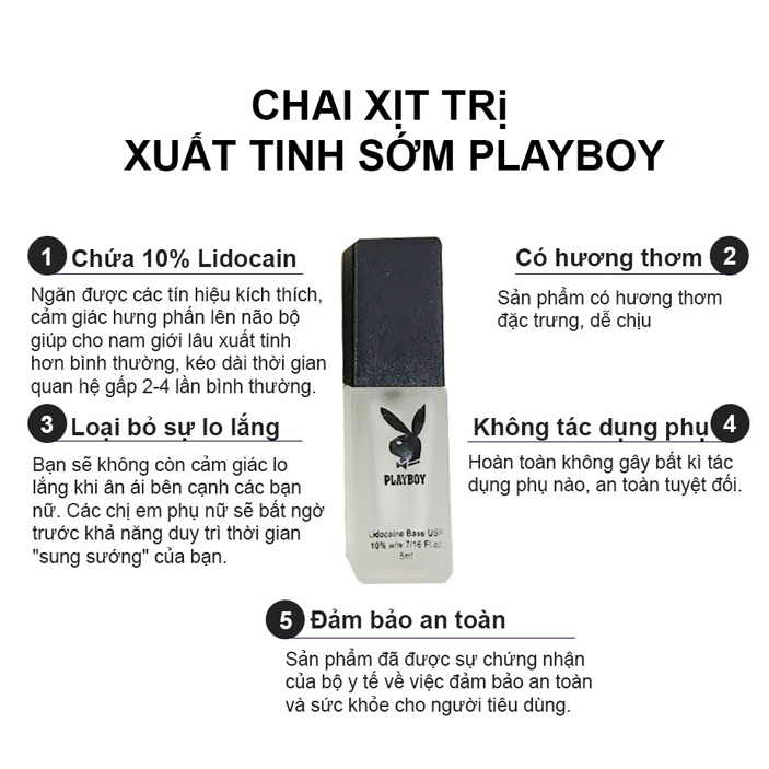 Chai Xịt Chống Xuất Tinh Sớm Playboy 5ml 5 Chai xịt chống xuất tinh sớm Playboy